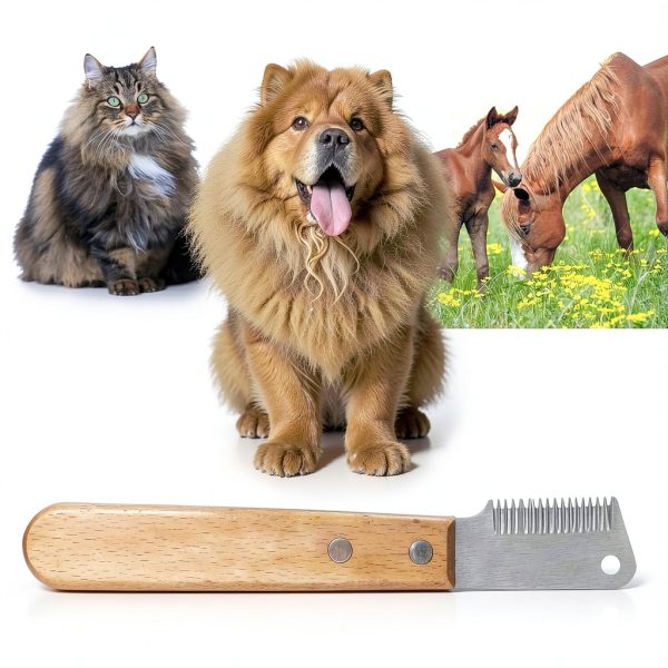 Alysisa Pet Stripping Comb Wood Handle Long Haired Animals-1