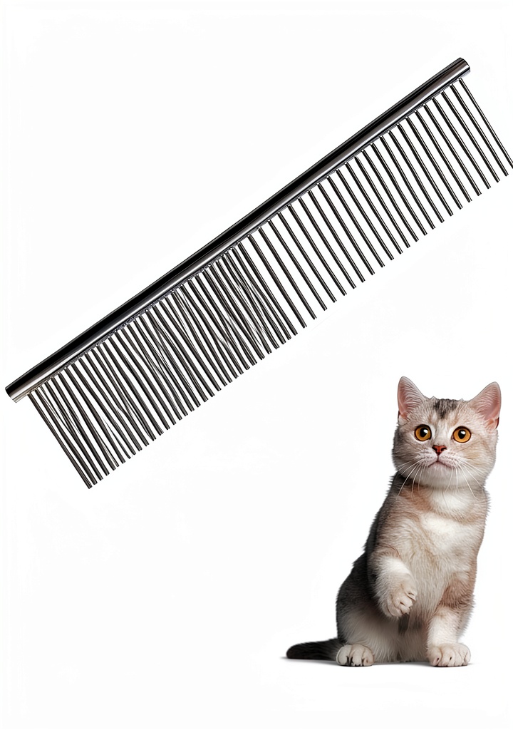 KYHSC pet comb in use on a cat showing massage and fur removal