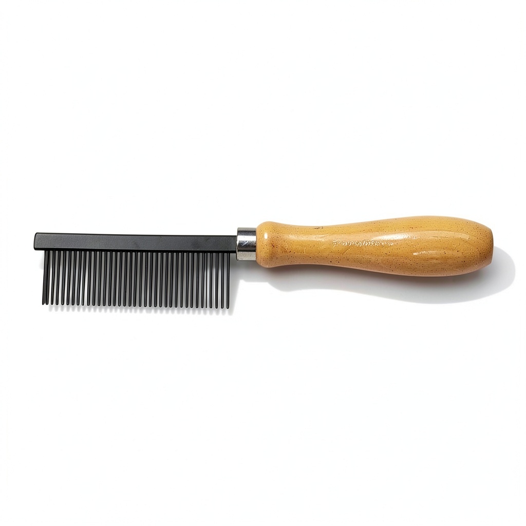 Installing Redecker Stainless Steel Pet Comb for Goat Horse Hair on a wooden desk