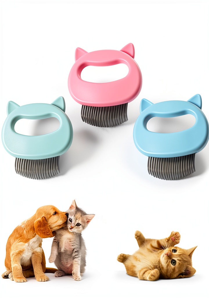 KYHSC pet comb in use on a cat showing massage action
